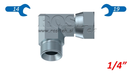 COT HIDRAULIC 90° BSP SCURT CU NUT ROTATIV-MASCUL 1/4