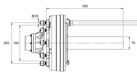 SEMIAXĂ CU FRÂNE - 3600 kg (6 ȘURUBURI) - 350 mm