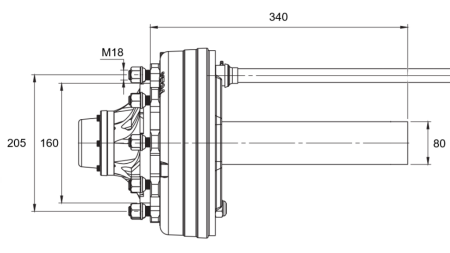 SEMIEJE CON FRENOS - 4400 kg (6 TORNILLOS) - 340 mm