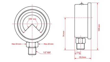 MANOMETRU DN100 VERTICAL 0 - 250 BAR - 1/2