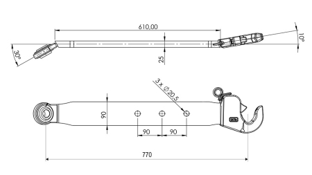 BRAȚE INFERIOARE PENTRU PRINDERE ÎN TREI PUNCTE CAT. 2 - 70x20 mm - 770 mm (75 HP)