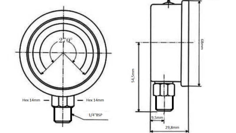 MANOMETRU DN63 VERTICAL 0 - 315 BAR - 1/4-dimensiuni