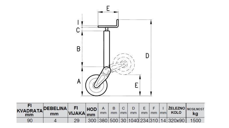 PICIOR DE SUPORT FILETAT 300mm - 1500KG CU ROATĂ DE SUPORT
