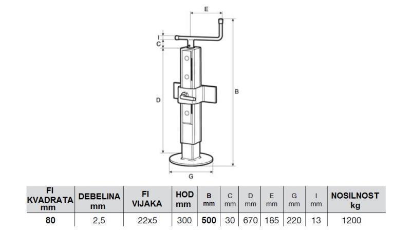 PICIOR DE SUSȚINERE CU FILET REGULABIL 300MM - 1200KG