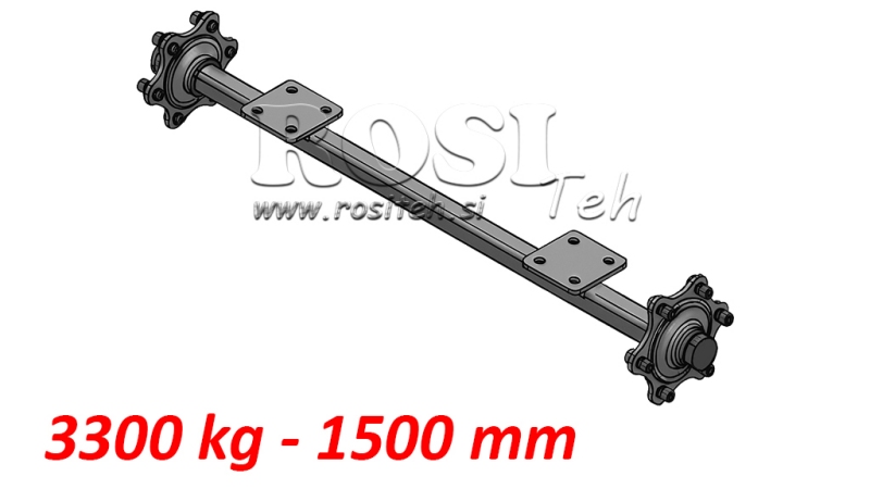 AXA PENTRU REMORCA 3300 KG FĂRĂ FRÂNĂ (1500 MM) CU PLATBANDĂ DE MONTARE