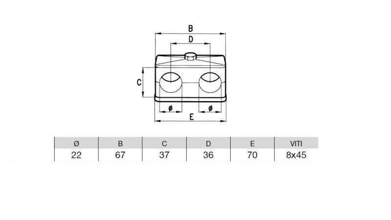 SUPPORT DE TUYAU FI 22 - DOUBLE - dimensions
