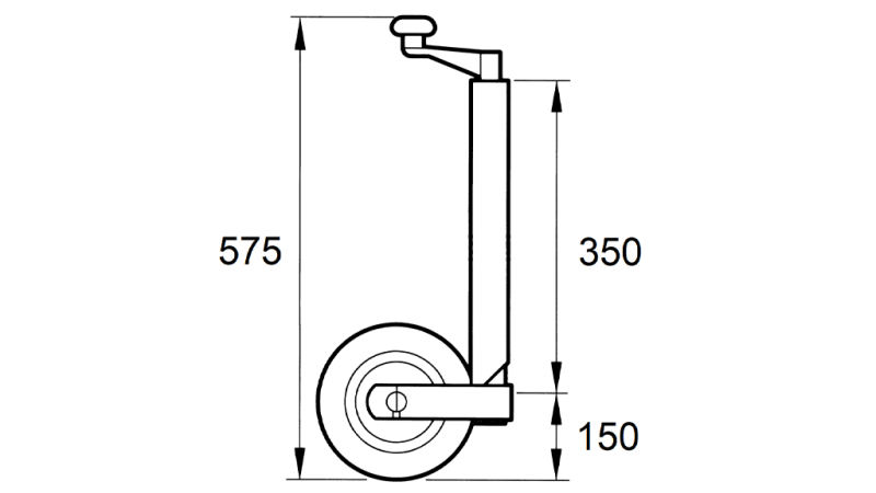 GJENGET STØTTBEN MED HJUL FOR TRAILERE 220MM 150KG