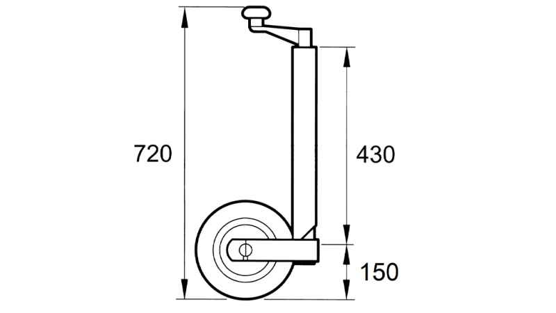 LEGĂTURĂ DE SPRIJIN FILETATĂ CU ROATĂ PENTRU REMORCI 250MM 400KG