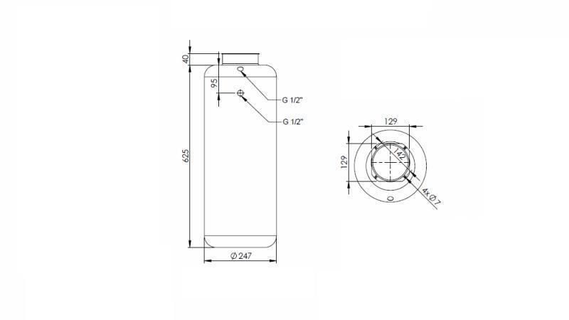 RÉSERVOIR EN MÉTAL ROLL PP 30 LITRES HORIZONTAL-VERTICAL-dimensions