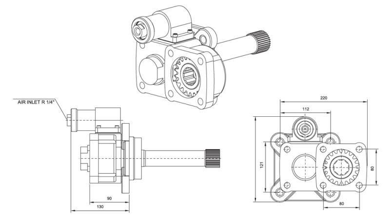 Dimensions OUTPUT FOR HYDRAULIC PUMP - VOLVO SR-1700-2