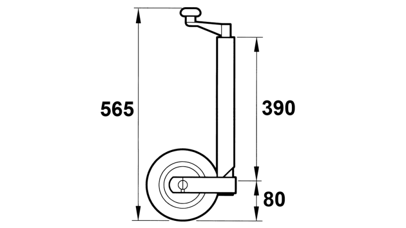 GJENGET STØTTBEN MED HJUL FOR TRAILERE 190MM 75KG