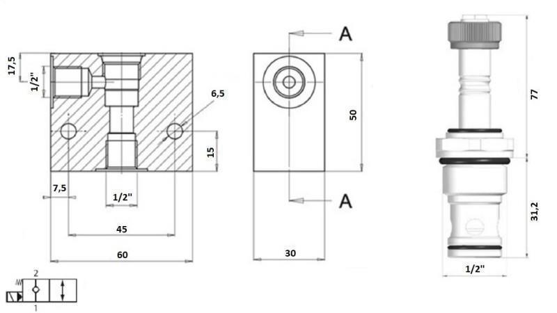 VALVĂ 2-WAY 1/2 (NC) 12V - 60L - diagramă