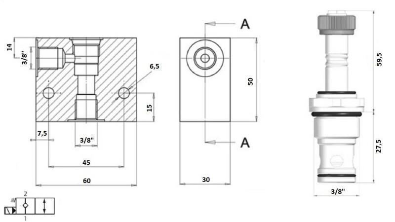 valvă 2-way 3/8 (NC) 12V - 40lit - schemă