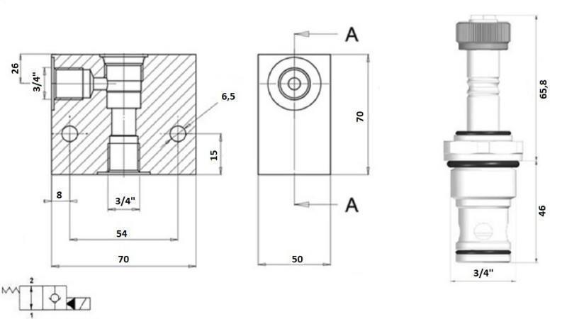 VANNE 2 VOIES 3/4 (NON) 12V - 150lit - schéma