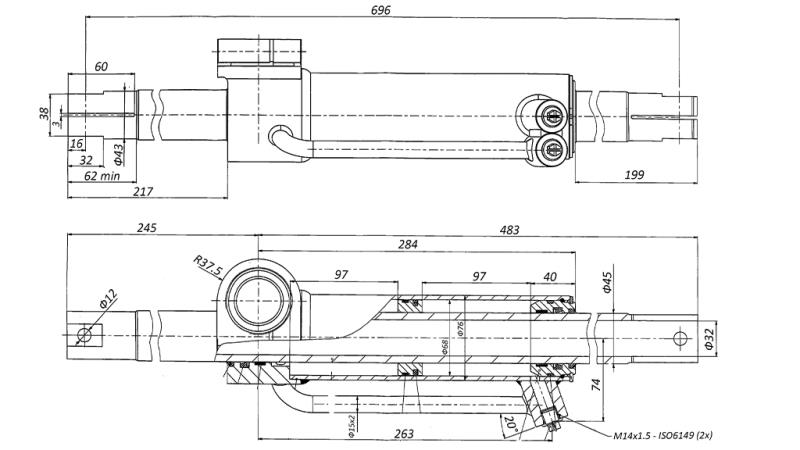 CILINDRU DE DIRECȚIE HIDRAULIC MASSEY FERGUSON OEM-6202491M91