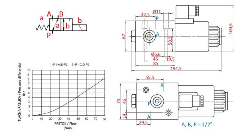 VENTIL 3 WAY 1/2 24V - 80lit