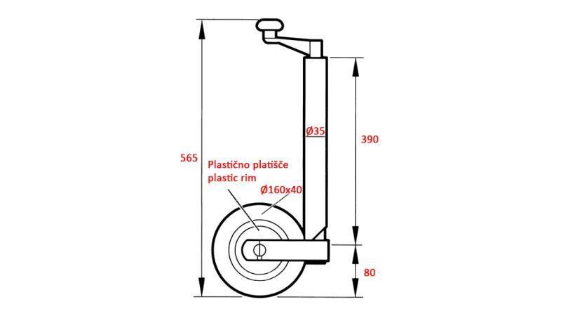PICIOR DE SUPORT CU ROATA PENTRU REMORCI 35mm 75 kg
