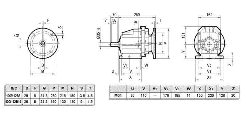 ERC04 REDUCȚIE PENTRU MOTOR ELECTRIC MS100 (2.2-3-4kW) RAPORT 25:1