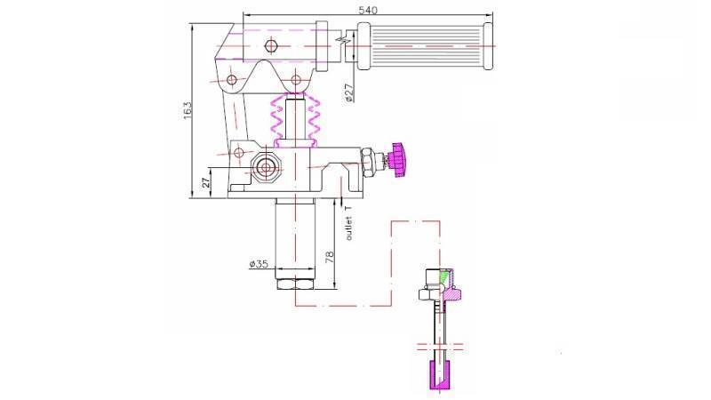 HÅNDPUMPE 12CC -SD- ENKEL RETNING - dimensioner