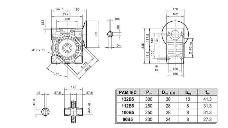 PMRV-130 REDUCȚIE PENTRU MOTOR ELECTRIC MS132 (5.5-7.5kW) RAPORT 20:1