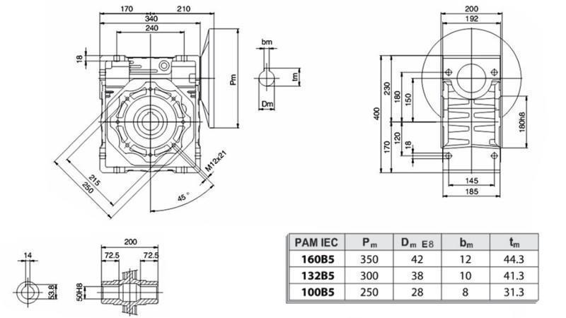 PMRV-150 REDUCER FOR ELECTRIC MOTOR MS132 (7.5kW) RATIO 40:1