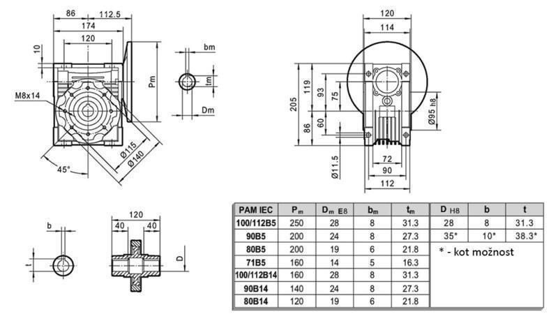 PMRV-75 REDUCȚIE PENTRU MOTOR ELECTRIC MS90 (1.1-1.5kW) RATIO 20:1