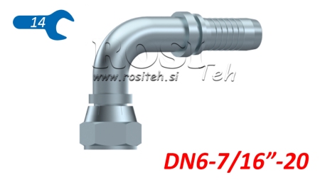 CONEXIUNE HIDRAULICĂ DKJ JIC74° FEMELĂ ÎN COLȚ 90° DN6-7/16-20