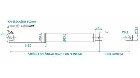 CILINDRU ELECTRIC 12V 80kg-12mm/sec CURS 500mm - dimensiuni