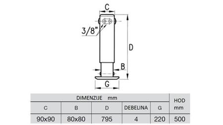 PICIOR HIDRAULIC BICOLOR 2.9 TONE 400mm - dimensiuni