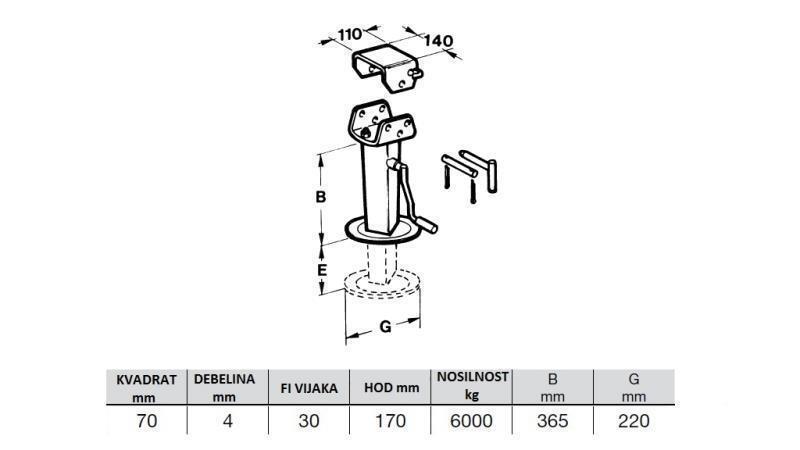 PICIOR DE SUSȚINERE CU FILET - PLIABIL 170MM - 6000KG