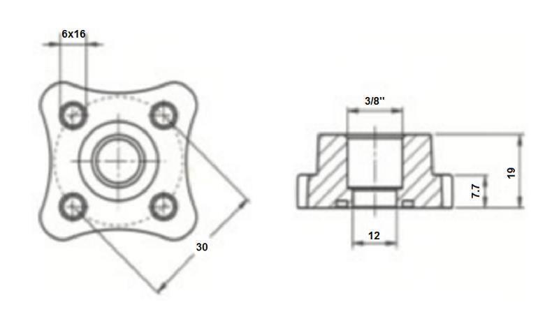 PIPE CONNECTOR 3/8 - STRAIGHT FLANGE fi 30