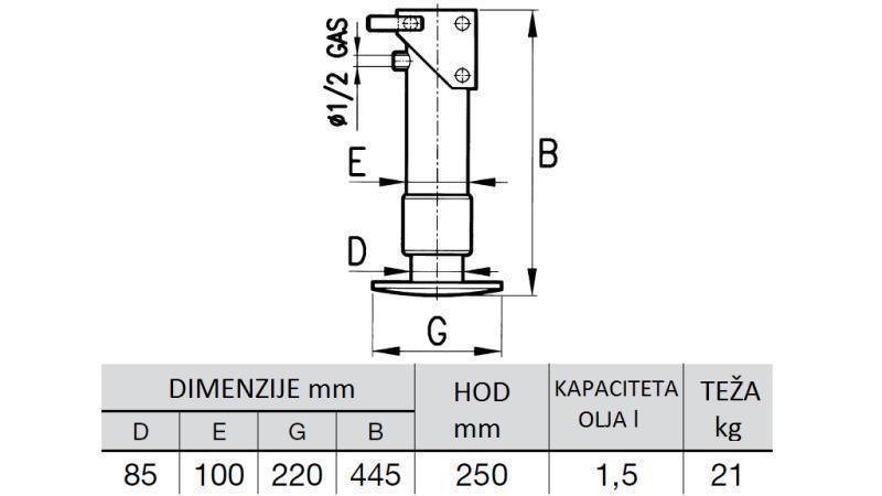 PICIOR HIDRAULIC UNIDIRECȚIONAL 6 TONE 250mm