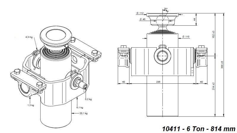 TELESCOPIC CYLINDER COMPACT 4 DEGREES 814mm x110 -BALL