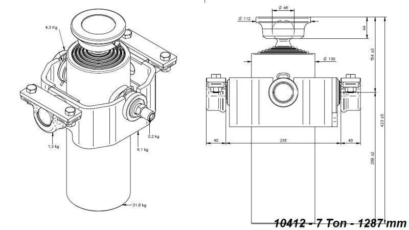 TELESCOPIC CYLINDER COMPACT 5 STAGES 1287mm x125 -BALL